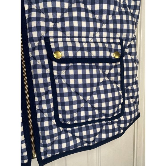 J.Crew Women’s Quilted Excursion Full Zip Vest Blue Gingham Large Down - Picture 2 of 7